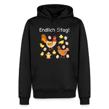 endlich Eitag, Eier, Hühner, Küken, Henne, Hahn - Männer Premium Bio Hoodie - Schwarz - Vorne - Nico (187cm)
