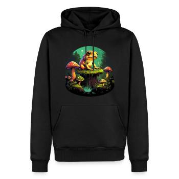 Grenouille Cottagecore dans une forêt magique - Sweat à capuche Premium bio Homme - noir - Devant - Nico (187cm)