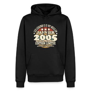 Les légendes sont nées en janvier 2005 - Sweat à capuche Premium bio Homme - noir - Devant - Nico (187cm)
