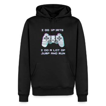 Drôle de jeu disant Gamer Jump and Run Sport - Sweat à capuche Premium bio Homme - noir - Devant - Nico (187cm)