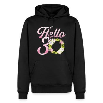 Hello 30 Thirtieth Birthday Party Thirty Year Gift - Men’s Premium Organic Hoodie - black - Front - Nico (187cm)