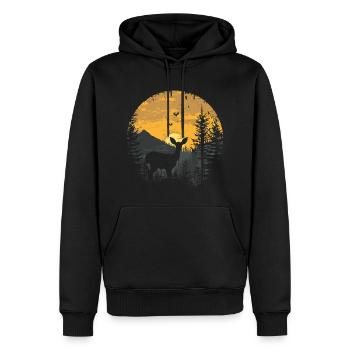 Hirsch Wald Reh Natur Sunset - Männer Premium Bio Hoodie - Schwarz - Vorne - Nico (187cm)