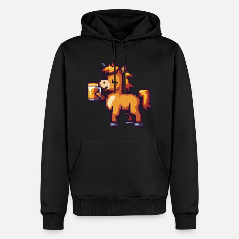 Cheval Pixel Bière - Sweat à capuche Premium bio Homme - noir