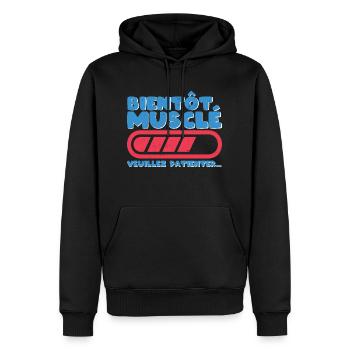 Bientôt Musclé Muscles en Attente Muscles en Cours - Sweat à capuche Premium bio Homme - noir - Devant - Nico (187cm)