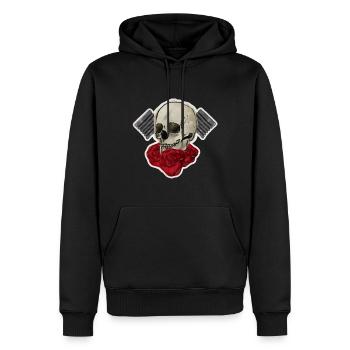 Skull with piston - Männer Premium Bio Hoodie - Schwarz - Vorne - Nico (187cm)