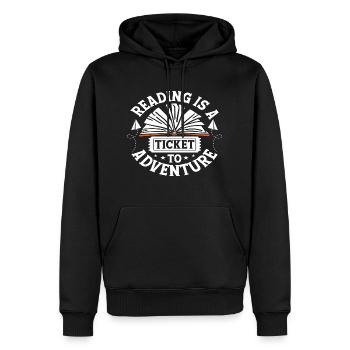 Reading is a ticket to Adventure - Men’s Premium Organic Hoodie - black - Front - Nico (187cm)