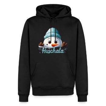 Huschala Kalt Winter fränkisch - Männer Premium Bio Hoodie - Schwarz - Vorne - Nico (187cm)