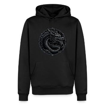 Monochromer Mythos: Schwarzer Drache - Männer Premium Bio Hoodie - Schwarz - Vorne - Nico (187cm)