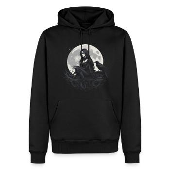 Gothic Girl et Corbeaux sur la lune - Sweat à capuche Premium bio Homme - noir - Devant - Nico (187cm)