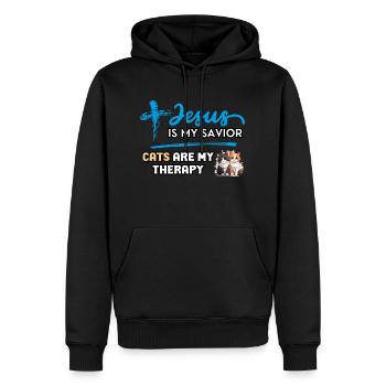 Jésus est mon sauveur, les chats sont ma thérapie - Sweat à capuche Premium bio Homme - noir - Devant - Nico (187cm)