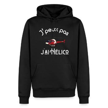 Je Peux Pas J'ai Hélico (Hélicoptère) - Sweat à capuche Premium bio Homme - noir - Devant - Nico (187cm)