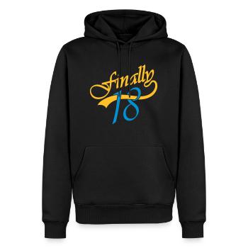 Texte Enfin 18 - Sweat à capuche Premium bio Homme - noir - Devant - Nico (187cm)