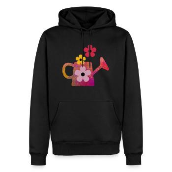 Rote Gießkanne mit Blumen - Männer Premium Bio Hoodie - Schwarz - Vorne - Nico (187cm)