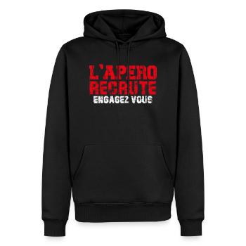 t-shirt l'apéro recrute engagez-vous cadeau apéro - Sweat à capuche Premium bio Homme - noir - Devant - Nico (187cm)