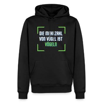 Die Mehrzahl von Vögel ist VÖGELN - Männer Premium Bio Hoodie - Schwarz - Vorne - Nico (187cm)