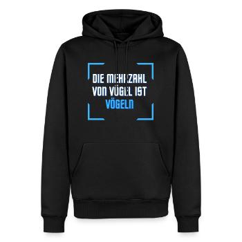 Die Mehrzahl von Vögel ist VÖGELN - Männer Premium Bio Hoodie - Schwarz - Vorne - Nico (187cm)