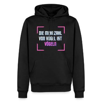 Die Mehrzahl von Vögel ist VÖGELN - Männer Premium Bio Hoodie - Schwarz - Vorne - Nico (187cm)