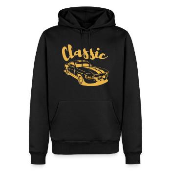 Im not old vintage car, classic yellow car, retro - Männer Premium Bio Hoodie - Schwarz - Vorne - Nico (187cm)