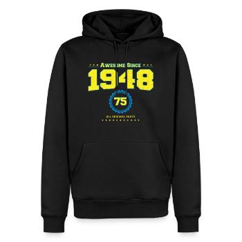 Super chemise 1948 pour hommes femmes 75 ans 75e - Sweat à capuche Premium bio Homme - noir - Devant - Nico (187cm)