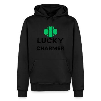 LUCKY CHARMER - Sweat à capuche Premium bio Homme - noir - Devant - Nico (187cm)