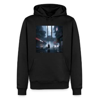 Shadow Ronin: Samurai-Silhouette im Regen - Männer Premium Bio Hoodie - Schwarz - Vorne - Nico (187cm)
