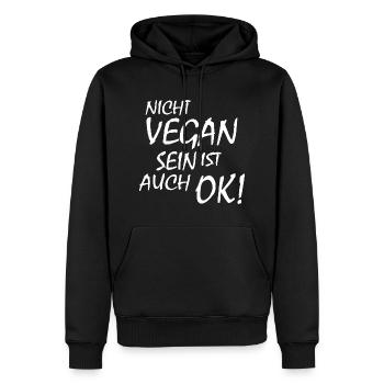 Nicht vegan sein ist auch ok - Männer Premium Bio Hoodie - Schwarz - Vorne - Nico (187cm)