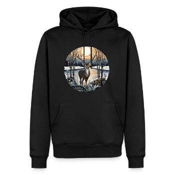 Paysage d’hiver avec des cerfs - Sweat à capuche Premium bio Homme - noir - Devant - Nico (187cm)