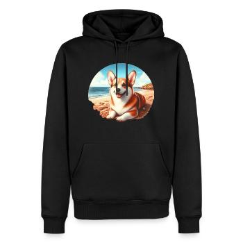 Welsh Corgi am Strand - Männer Premium Bio Hoodie - Schwarz - Vorne - Nico (187cm)