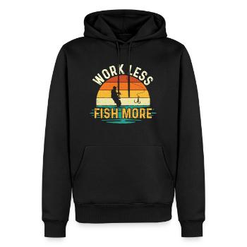 Travail Moins de Poisson Plus Rétro Citation de Pêche - Sweat à capuche Premium bio Homme - noir - Devant - Nico (187cm)