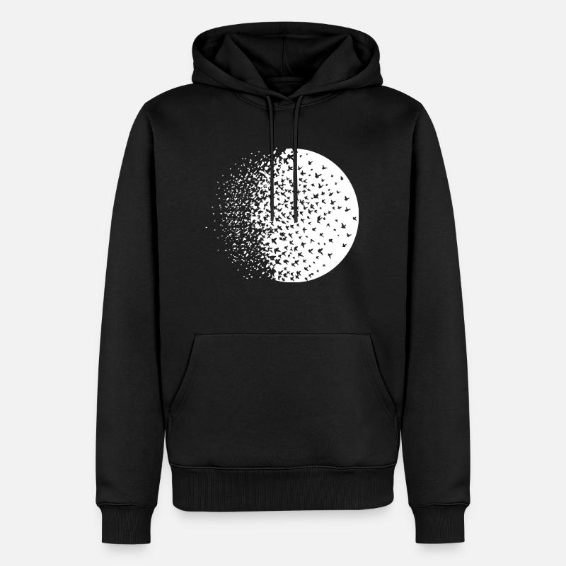 Oiseaux noirs volant au-dessus du soleil - Sweat à capuche Premium bio Homme - noir