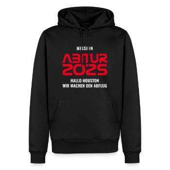 MISSION ABITUR 2025 - HALLO HOUSTON MACHEN ABFLUG - Männer Premium Bio Hoodie - Schwarz - Vorne - Nico (187cm)