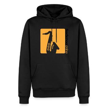 Sax School Online - Orange Sax - Men’s Premium Organic Hoodie - black - Front - Nico (187cm)