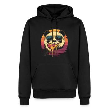Panda avec des lunettes de soleil mangeant de la pizza - Sweat à capuche Premium bio Homme - noir - Devant - Nico (187cm)