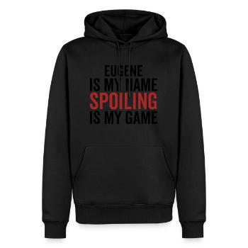 Eugene est mon nom Spoiler est mon jeu - Sweat à capuche Premium bio Homme - noir - Devant - Nico (187cm)