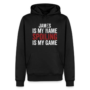James ist mein Name Verderben ist mein Spiel - Männer Premium Bio Hoodie - Schwarz - Vorne - Nico (187cm)