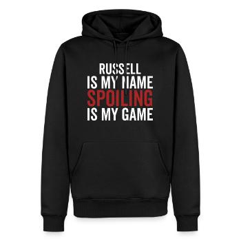 Russel ist mein Name Verderben ist mein Spiel - Männer Premium Bio Hoodie - Schwarz - Vorne - Nico (187cm)