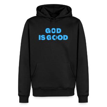 Dieu est bon - Citations chrétiennes - Sweat à capuche Premium bio Homme - noir - Devant - Nico (187cm)