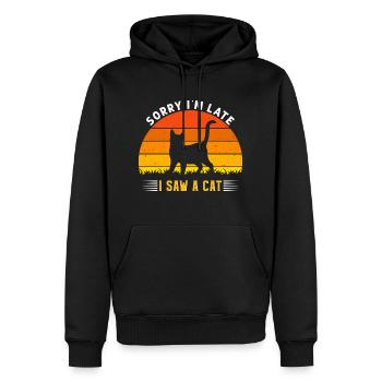 Sorry I m Late I Saw A Cat - Männer Premium Bio Hoodie - Schwarz - Vorne - Nico (187cm)