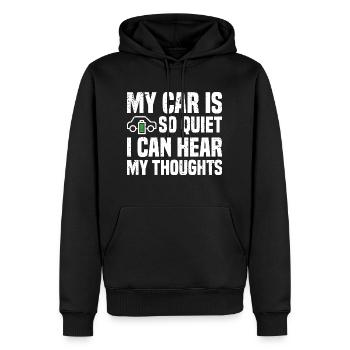 Mein Auto ist so leise, dass ich meine Gedanken hören kann | EV - Männer Premium Bio Hoodie - Schwarz - Vorne - Nico (187cm)