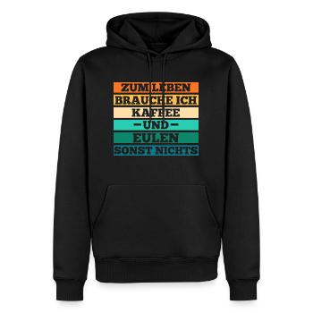 Kaffee Eulen - Männer Premium Bio Hoodie - Schwarz - Vorne - Nico (187cm)