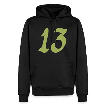13 - Männer Premium Bio Hoodie - Schwarz - Vorne - Nico (187cm)