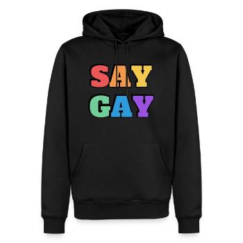 SAY GAY - LGBTQ Pride Accessoires - Männer Premium Bio Hoodie - Schwarz - Vorne - Nico (187cm)