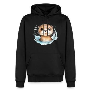 Dessin à l’aquarelle de loutre - Sweat à capuche Premium bio Homme - noir - Devant - Nico (187cm)