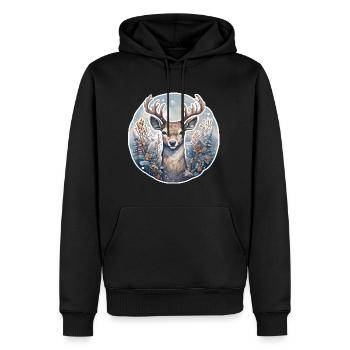 Paysage d’hiver avec des cerfs - Sweat à capuche Premium bio Homme - noir - Devant - Nico (187cm)