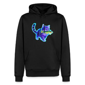 Katze spaziert mit Fisch - Männer Premium Bio Hoodie - Schwarz - Vorne - Nico (187cm)