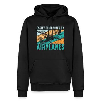 Facilement distrait par le pilote d’aviation Des avions - Sweat à capuche Premium bio Homme - noir - Devant - Nico (187cm)