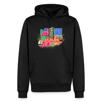 Aruba Retro Caribbean Island avec Flamingo Vintage - Sweat à capuche Premium bio Homme - noir - Devant - Nico (187cm)