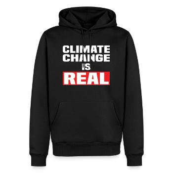 Climate Change Is Real - Männer Premium Bio Hoodie - Schwarz - Vorne - Nico (187cm)
