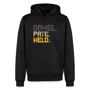 onkel pate held - Männer Premium Bio Hoodie - Schwarz - Vorne - Nico (187cm)