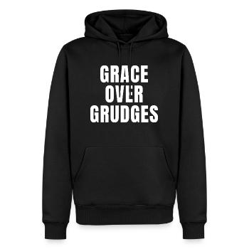 La grâce sur les rancunes - Citations chrétiennes - Sweat à capuche Premium bio Homme - noir - Devant - Nico (187cm)